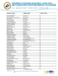 Tree Classification List for Tree Removal Calculations