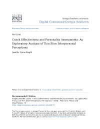 Coach Effectiveness and Personality Assessments: an Exploratory Analysis of Thin Slice Interpersonal Perceptions
