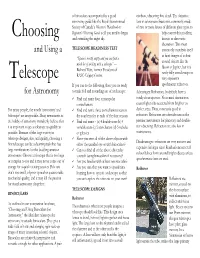 RASC Choosing and Using a Telescope for Astronomy