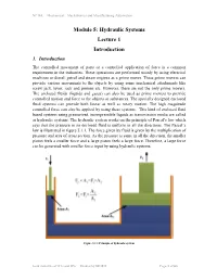 Hydraulic Systems Lecture 1 Introduction 1