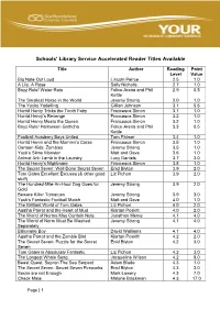 Schools' Library Service Accelerated Reader Titles Available