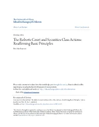 The Roberts Court and Securities Class Actions: Reaffirming Basic Principles Eric Alan Isaacson