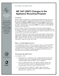 Changes to the Appliance Recycling Program