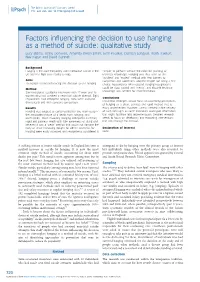 Factors Influencing the Decision to Use Hanging As a Method of Suicide