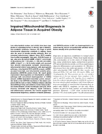 Impaired Mitochondrial Biogenesis in Adipose Tissue in Acquired Obesity