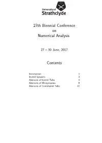 27Th Biennial Conference on Numerical Analysis Contents