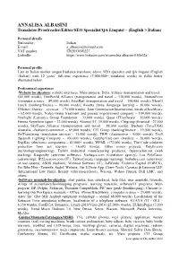 ANNALISA ALBASINI Translator/Proofreader/Editor/SEO Specialist/QA Linguist – (English > Italian)