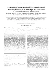 Comparison of Long Non‑Coding Rnas, Micrornas and Messenger Rnas Involved in Initiation and Progression of Esophageal Squamous Cell Carcinoma
