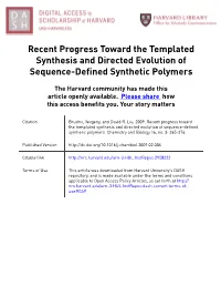 Recent Progress Toward the Templated Synthesis and Directed Evolution of Sequence-Defined Synthetic Polymers