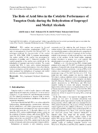 The Role of Acid Sites in the Catalytic Performance of Tungsten Oxide During the Dehydration of Isopropyl and Methyl Alcohols