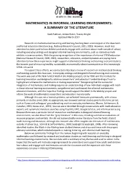 Mathematics in Informal Learning Environments: a Summary of the Literature