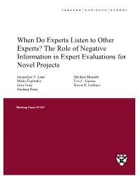 The Role of Negative Information in Expert Evaluations for Novel Projects