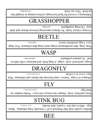 Bee Stink Bug Fly Dragonfly Wasp Beetle Grasshopper