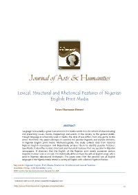 Lexical, Structural and Rhetorical Features of Nigerian English Print Media