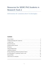 Resources for SEERC Phd Students in Research Track 2
