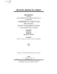 The Dupont Aerospace Dp–2 Aircraft Hearing Committee on Science and Technology House of Representatives