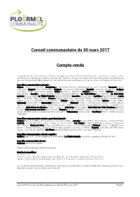Conseil Communautaire Du 30 Mars 2017 Compte-Rendu