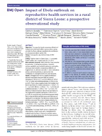 Impact of Ebola Outbreak on Reproductive Health Services in a Rural District of Sierra Leone: a Prospective Observational Study
