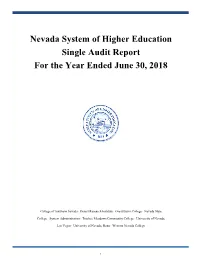 Nevada System of Higher Education Single Audit Report for the Year Ended June 30, 2018