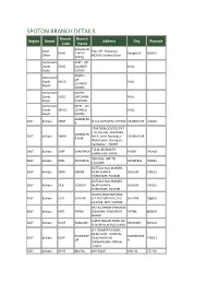 SPOTON BRANCH DETAILS Branch Branch Region Depot Address City Pincode Code Name BANGALOR Head Reg