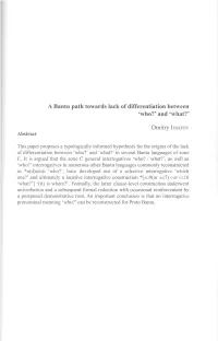 A Bantu Path Towards Lack of Différentiation Between 'Who?' And