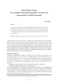 Ethnic Minority Writing: the Complexities Surrounding Authenticity, Translation, and Representation in a Global Environment