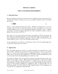 PHYSICS 3900F/G the CAVENDISH EXPERIMENT 1. Introduction 2