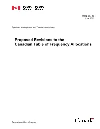 Proposed Revisions to the Canadian Table of Frequency Allocations