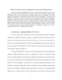 The Article Argues That Intelligence Can Learn a Considerable Amount from Social Science Research Inspired by Constructivist and Critical Approaches