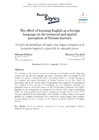 The Effect of Learning English As a Foreign Language on the Temporal and Spatial Perception of Persian Learners