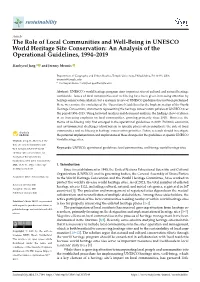 The Role of Local Communities and Well-Being in UNESCO World Heritage Site Conservation: an Analysis of the Operational Guidelines, 1994–2019