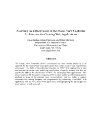 Assessing the Effectiveness of the Model View Controller Architecture for Creating Web Applications
