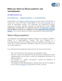 Difference Between Hypersensitivity and Autoimmunity Key Difference – Hypersensitivity Vs Autoimmunity
