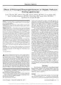 Effects of Prolonged Pneumoperitoneum on Hepatic Perfusion During Laparoscopy Lisette T