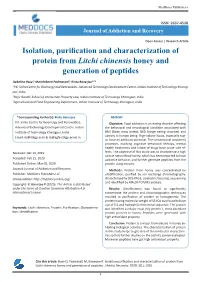 Isolation Purification and Characterization of Protein from Litchi Chinensis Honey and Generation of Peptides
