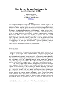 Niels Bohr on the Wave Function and the Classical/Quantum Divide 1