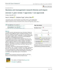 Business and Management Research Themes and Impact [Version 1; Peer Review: 1 Approved, 1 Not Approved]