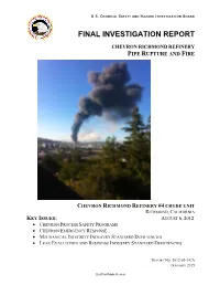 Final Investigation Report of Chevron August 6, 2012 Crude Unit Fire From