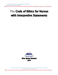 The Code of Ethics for Nurses with Interpretive Statements