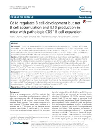 Cd1d Regulates B Cell Development but Not B Cell Accumulation and IL10 Production in Mice with Pathologic CD5+ B Cell Expansion Victoria L