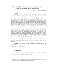 Legislative Inflation – an Important Cause of the Dysfunctions Existing in Contemporary Public Administration