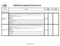 Menu Ingredient Statement