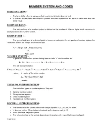 Number System and Codes