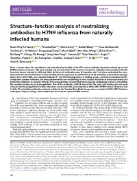 Structure–Function Analysis of Neutralizing Antibodies to H7N9 Influenza from Naturally Infected Humans
