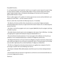 Honorable Ministers, It Is with Great Sadness and Shock That I Write to You to Register Concern About the Recent Killing of Jorg