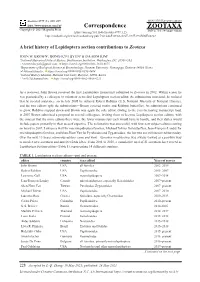 A Brief History of Lepidoptera Section Contributions to Zootaxa