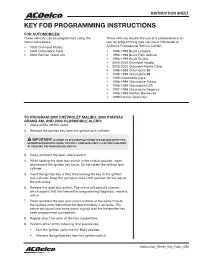 Key Fob Programming Instructions