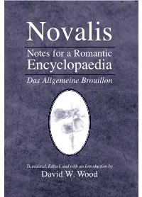 Notes for a Romantic Encyclopaedia Das Allgemeine Brouillon