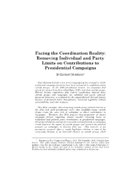 Removing Individual and Party Limits on Contributions to Presidential Campaigns