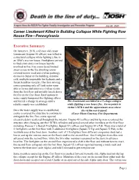 Career Lieutenant Killed in Building Collapse While Fighting Row House Fire—Pennsylvania